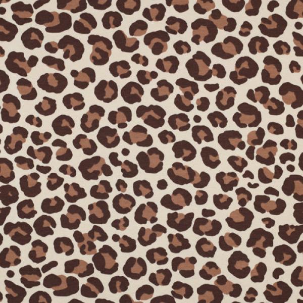 French Terry Sommersweat Leopardenprint braun in Creme, Nahaufnahme der Oberfläche